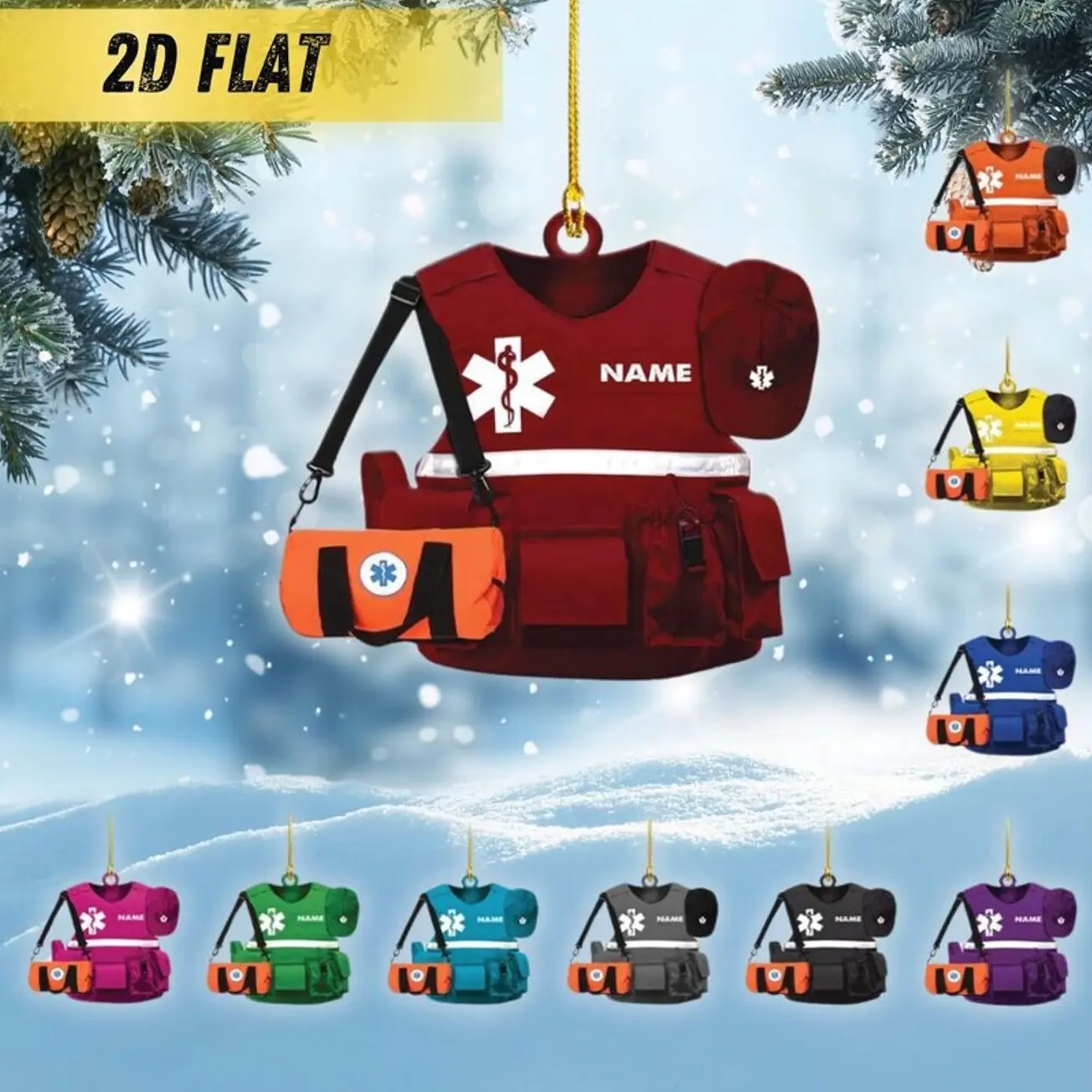 Personalized Paramedic Ornament: 2D Flat EMT Medical Gift