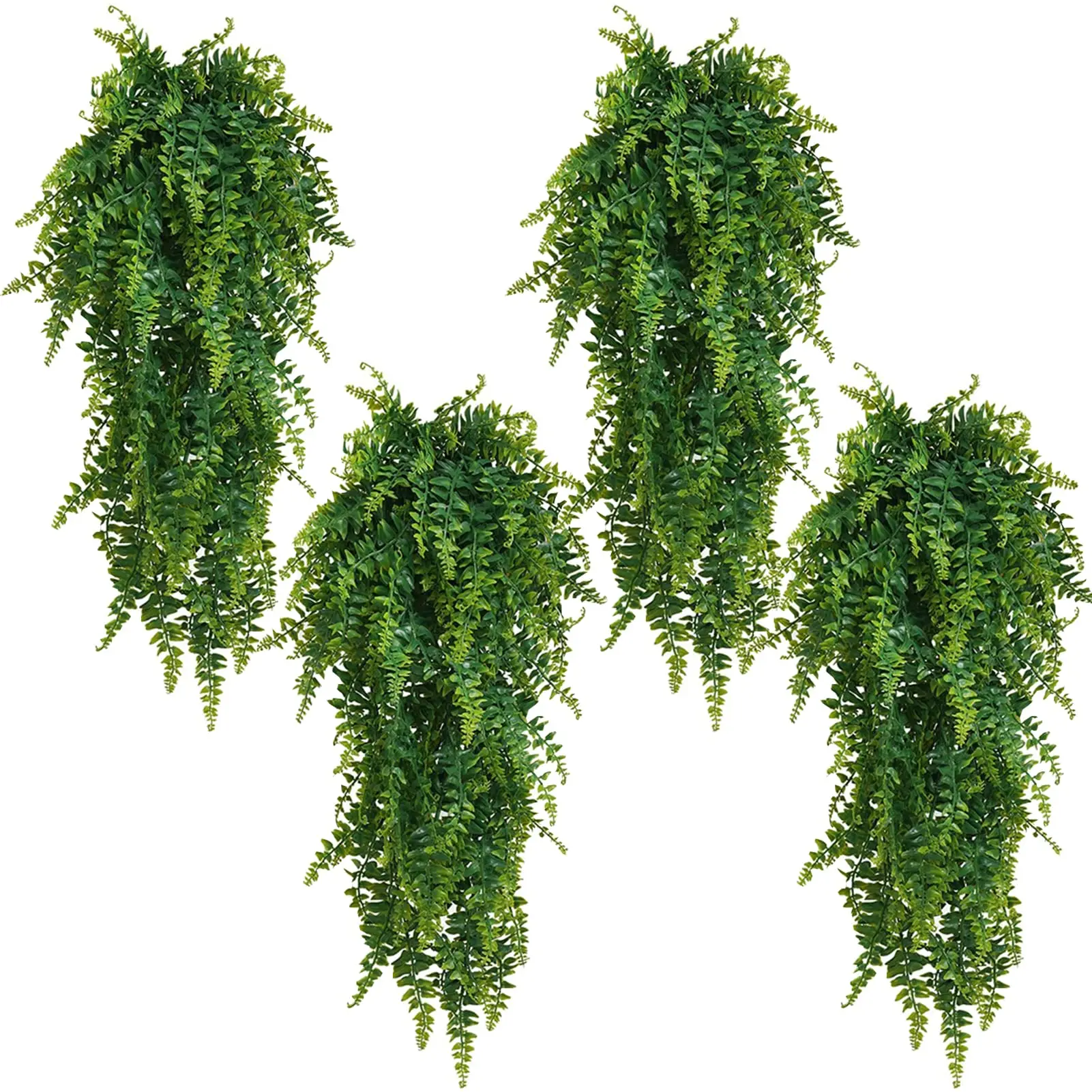 Faux Hanging Plant,4 Pcs Fake Plants Fake Fern Wall Decorative Artificial Plants Fake Ivy Faux Greenery Plants for Patio Porch Indoor Outdoor UV Resistant Plastic Plants Decor Lifelike Fake Plant (4 Pcs Faux Ferns)