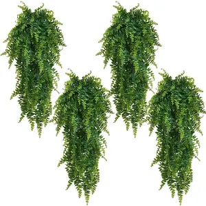 Faux Hanging Plant,4 Pcs Fake Plants Fake Fern Wall Artificial Plants Fake Ivy Faux Greenery Plants for Patio Porch Indoor Outdoor UV Resistant Plastic Plants Decor Lifelike Fake Plant (4 Pcs Faux Ferns)