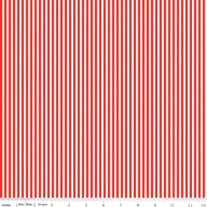 Fabric Riley Blake Basics White/Red 1/8" Stripes by the Quarter Yard C495-RED