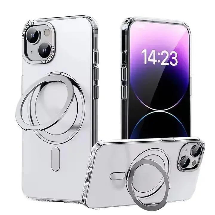 360 Degree Rotation Stand Holder Matte iPhone Case Magnetic Wireless Magsafe Charging For iPhone 16 15 14 13 Pro Max  Cellphone Shockproof Protection Smartphone Cover Screen Protector Protective Casing