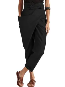 Womens Asymmetric Tie-Waist Ankle Pants casual Cropped Trousers, Fashionable Drawstring 7/8 Length Pants