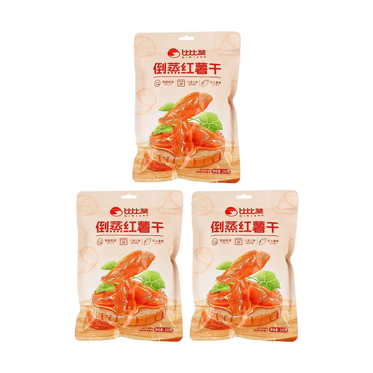 BiBiZan Sweet Potato Jerky - 3 Pack (250g Each) - Naturally Sweet, Chewy, Non-Sticky Snack - Popular Internet Sensation