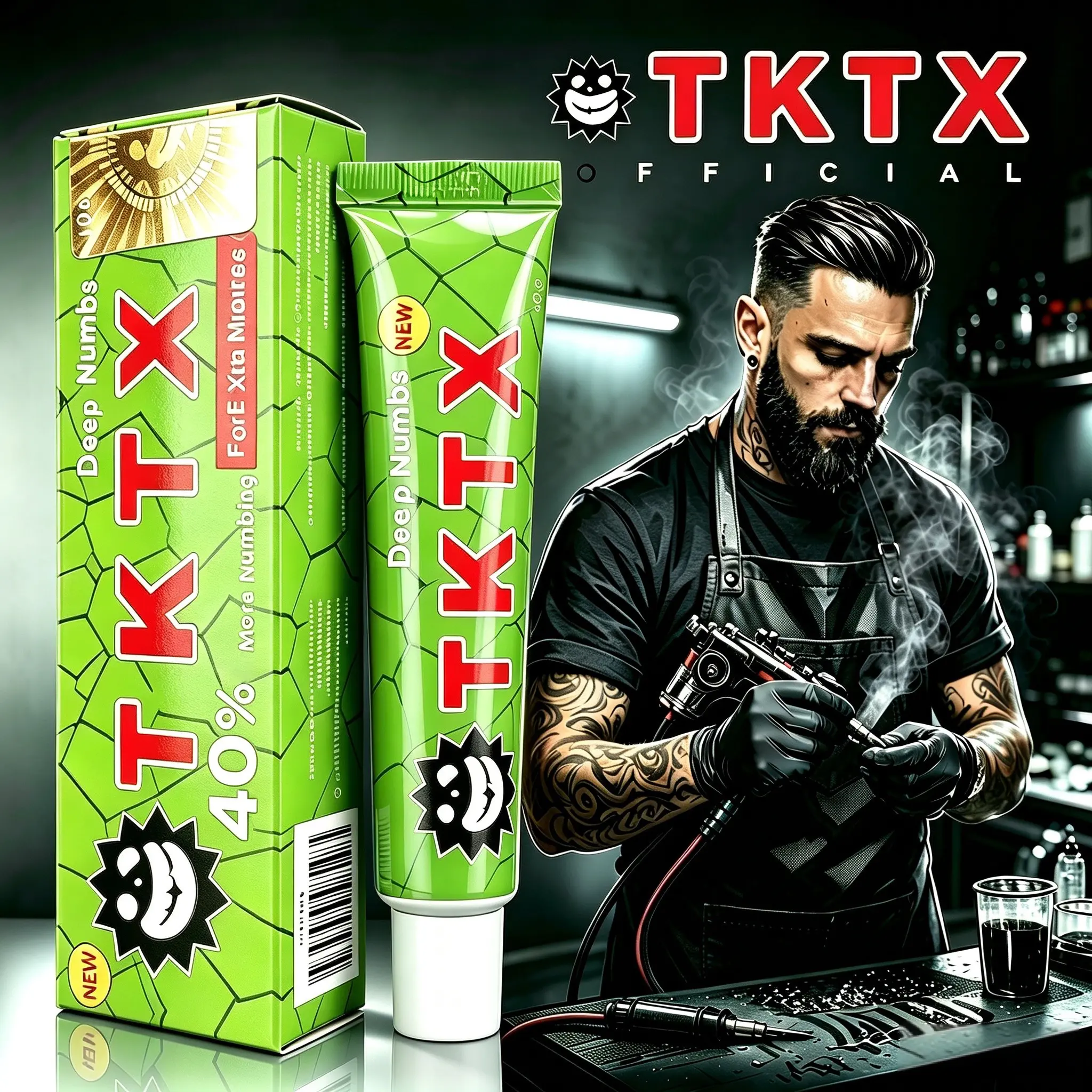 TKTX Painless Tattoo Cream, 40% Maximum Strength Topical Numbing Cream - Long-Lasting Deep Pain Relief for Tattoos, Microneedling - All Skin Types, 10g Strip Packaging, Anesthesia, Wax, Microneedles, Paste, Tattoo Supplies, Numbing Cream Tattoo