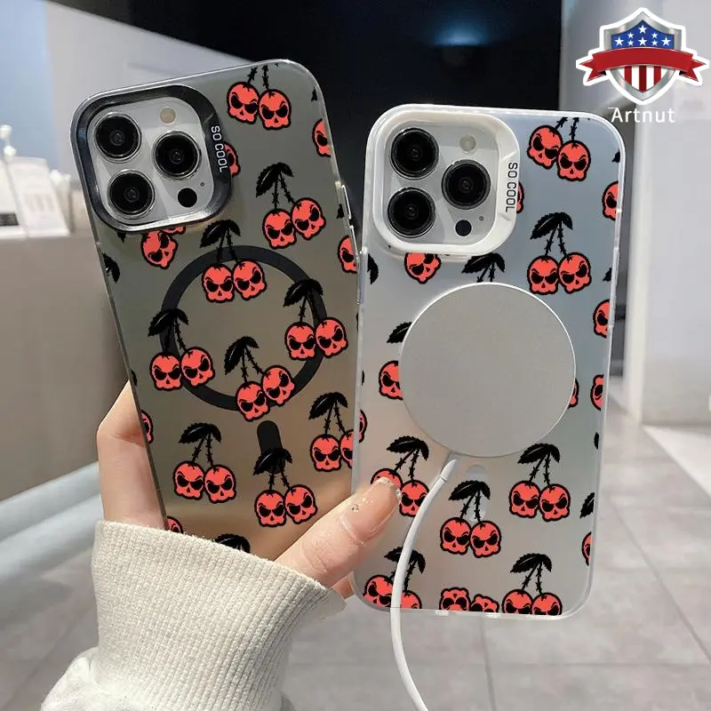 Skull Cherry Party Pattern Magnetic Phone Case for iPhone17 16 15