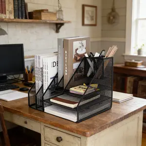 Modern Metal Mesh Vertical Bookshelf   9-Tier Space-Saving Desktop Organizer, Perfect Storage for Home, School & Office