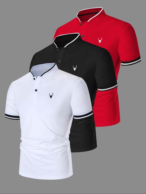 Men's Regular Fit Contrast Trim Polo Shirt, Casual Short Sleeve Half Zip Top for Summer, Fashion Men's Clothes for Daily Wear, Gamis, Casual Sport Shirt Men's Regular Fit Contrast Trim Polo Shirt, Casual Short Sleeve Half Zip Top for Summer, Fashion Men's Clothes for Daily Wear, Gamis, Casual Sport Shirt