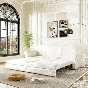 [AURA] Chesterfield Sofa,93.7" King Pull Out Sofa Bed,3-in-1 Faux Leather Convertible Sleeper Sofa with Nailhead Trim & Rolled Arm,Multi-Functional Sofa Bed for Living Room,Bedroom  cozy furniture