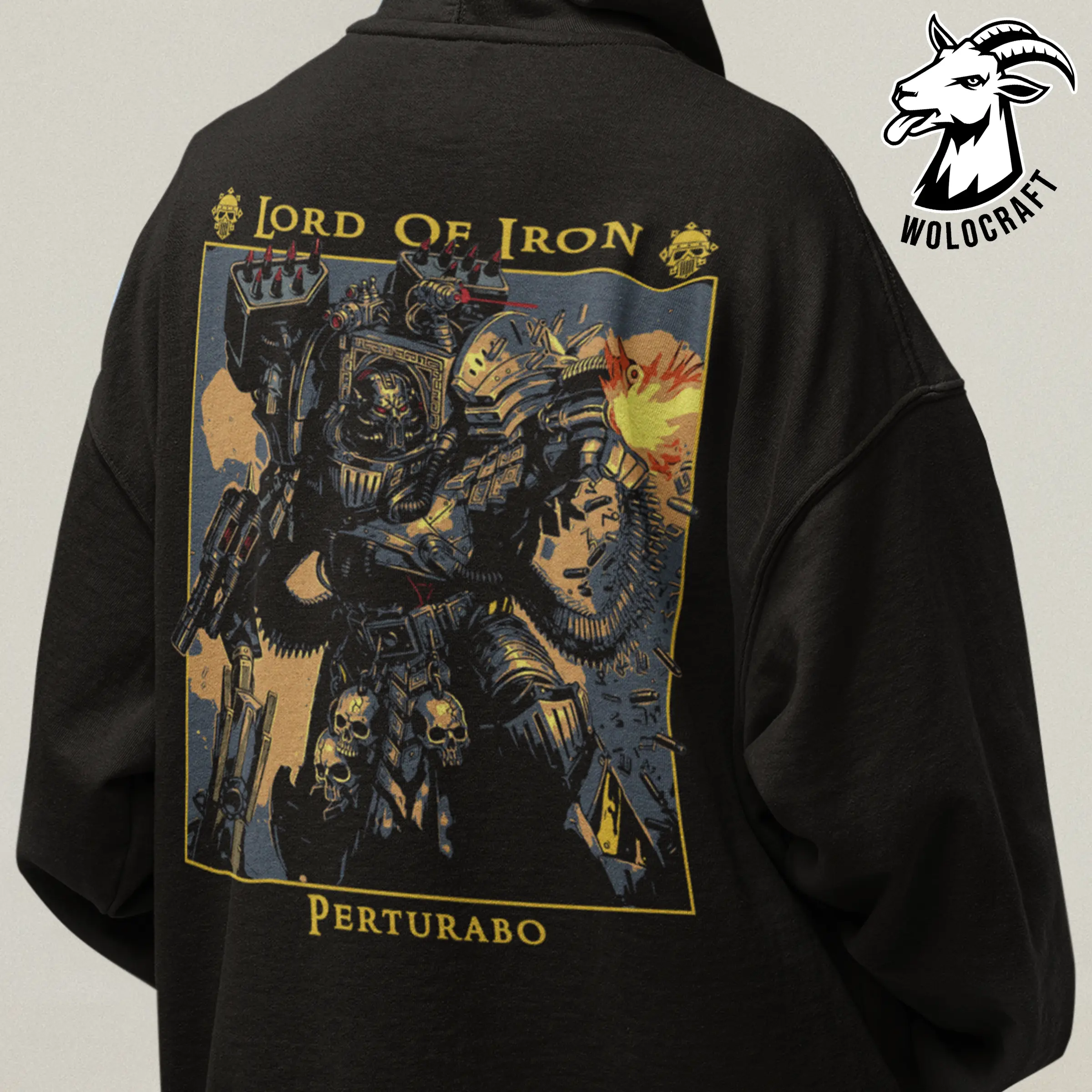Perturabo “Lord of Iron” Hoodie | Warhammer 40K Iron Warriors Sweatshirt | Chaos Primarch Heavy Armor Design | Grimdark Sci-Fi Hoodie | Fan Gift Apparel