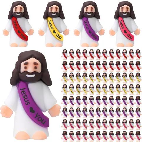 100Pcs Mini Jesus Figurines Jesus love You Rubber Figures to Hide and Seek Little Jesus Figures to Hide and Seek Sunday School Baptism Gifts Christmas Party Favors Stocking Stuffer Spread the Gospel