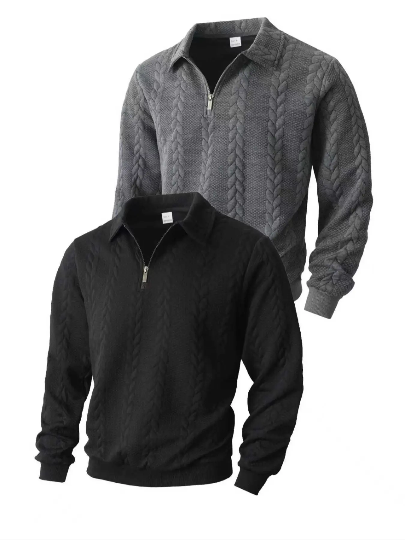 Men's two-piece solid color striped half-zip long sleeve hoodie, regular version casual long sleeve pullover, comfortable fabric, warm, suitable autumn and winter wear, men's daily outfit, men's hoodie, Sweatshirts, Menswear, Tops