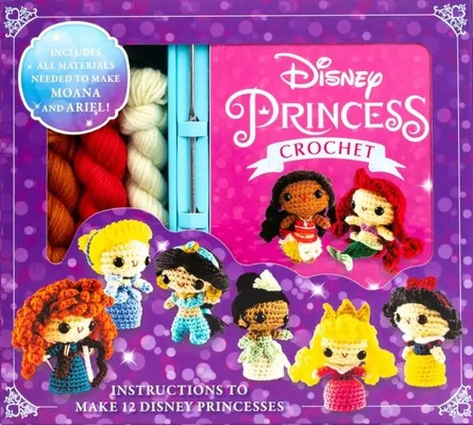 Disney Princess Crochet Book with Yarn - English Mixed Media Craft Guide by Editors of Thunder Bay Press, Full-Color Instruction Book with Colorful Photos, Detailed Patterns