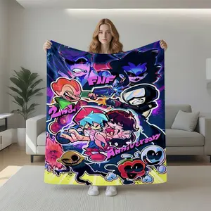 1pc Friday Night Funkin' (FNF) Game Character Print Flannel Fleece Blanket, Printed Flannel Blanket, Super Soft Cozy Warm Lightweight Plush Throw for Couch, Sofa, Bed, Living Room Decor, Office Naps, Travel & Camping