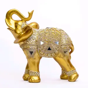9"(H) Gold Elephant Statue Trunk Facing Upwards Collectible Wealth Lucky Elephant Figurine Home Decor| Elephant Decor | Valentines Day Gift Decorative Decoration Room Mama Sculpture Box Ornament Christmas Trinket