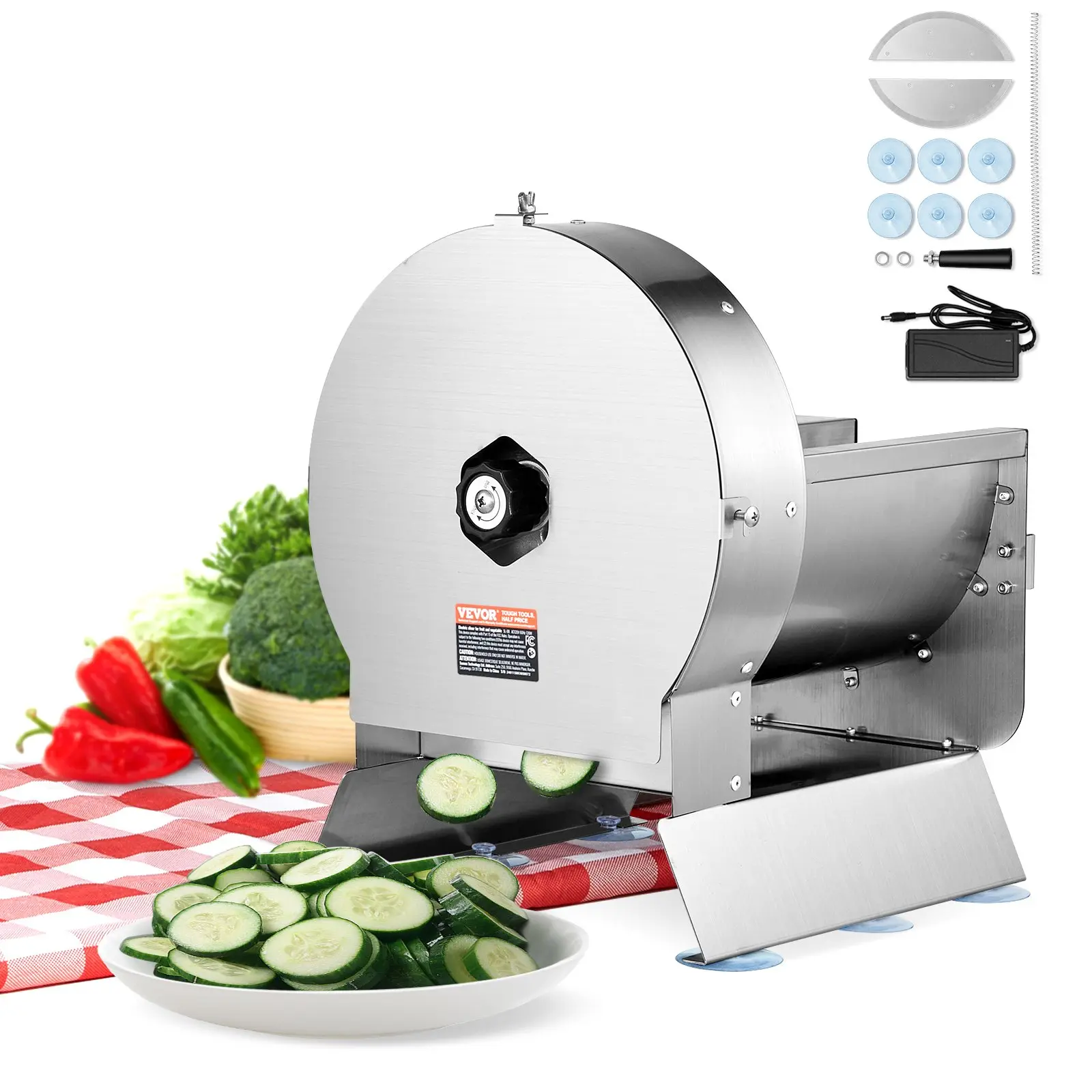 【Summerfinds】VEVOR Electric Vegetable Slicer, 0-0.5"/0-12mm Thickness Adjustable Commercial Slicer Machine, Convertible to Manual, Stainless Steel Food Cutter Slicing Machine, for Potato, Lemon, Tomato, Apple