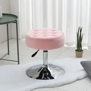 Furnimart Modern Velvet Round Vanity Ottoman Stool, Contemporary Upholstered Makeup Accent Vanity Stool for Bedroom Living Room Entryway