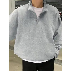 Men's Solid Drop Shoulder Half Zip Up Thermal Lined Lounge Sweatshirt, Regular Fit Casual Long Sleeve Funnel Neck Pullover for Spring & Fall, Men's Loungewear for Daily Wear