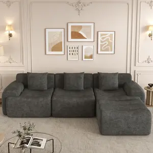 118" Modular Sectional Sofa Couch with Ottoman, No Assembly Required Cloud Couch, Deep Seat Comfy L-Shaped Sofa for Living Room Apartment Bedroom