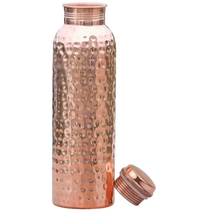 Handmade Copper Water Bottle - 34oz/1000ml - Pure Copper Vessel for Heavy Duty and Leak-proof Drinking - Drinkware, Cup Mug