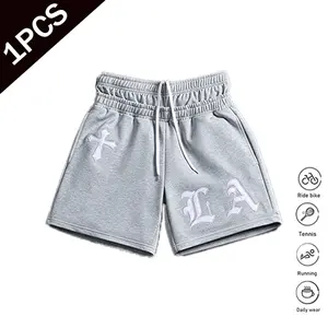 Men’s suede shorts with letter embroidery and a drawstring waist, regular fit with casual pockets—summer fashion men’s bottoms for everyday wear; men’s shorts, men’s everyday wear.