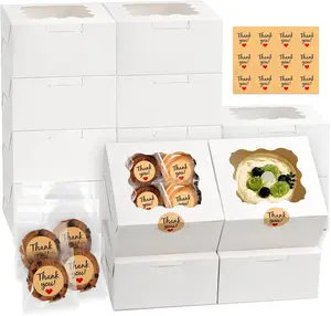 12 count Cookie Boxes with Window, 6x6x3 Inches White Bakery Boxes,  Boxes with 50 count Cookie Bags and 12 count Stickers, for Dessert Pastry  Strawberries Macarons Donut Cupcake