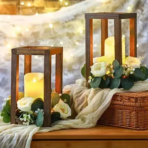 Wooden Candle Holder without Candle, 1 Count Vintage Candlestick Holder with Artificial Flower, Decorative Ornament for Home Party Wedding, Home Decoration