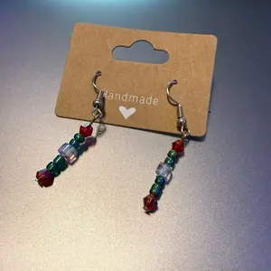 Handmade Christmas Bead Drop Earrings - Colorful Beaded Dangle Earrings for Festive Wear