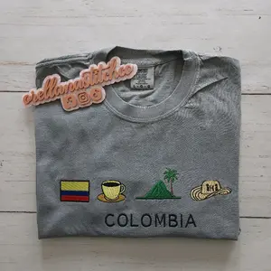 Colombia Embroidered Shirt  | Comfort Colors Tee | Colombian Pride Coffee & Mountains Shirt | Unisex Trendy Latina Tee