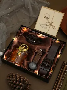 Men's Watch Gift Box Set & Men's Wristwatch with Perfume + Belt + Bracelet, Gift Box Packaging, Vintage Classic Design, Perfect for Birthday Anniversary Valentine's Day