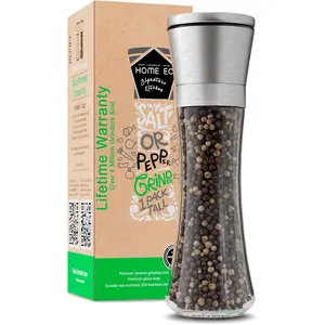 Original Stainless Steel Salt or Pepper Grinder 1pk - Adjustable Ceramic Sea Salt Grinder or Pepper Mill - Tall Glass Spice Shaker - Spice Mill w/EBook