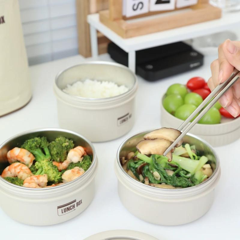 Portable Insulated Food Lunch Box Set, Microwave Heated, Stainless Steel Lunch Box Set with 3 440ML and 600ML Insulated Food Boxes, Comes with Insulated Bags, Suitable for High Quality Plastic Tableware for Adults and Children