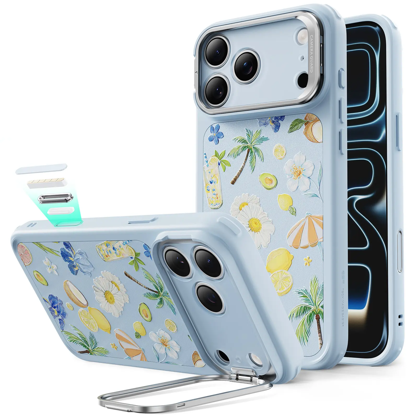 ESR Magnetic Magsafe-Compatible Smartphone Case for iPhone 17 Pro Max/17 Pro/17, Cellphone Accessories with Stash Stand, Military-Grade Drop Protection, Scratch-Resistant Back Cover, Handheld Devices (Tropical Paradise/Coastal Summer)