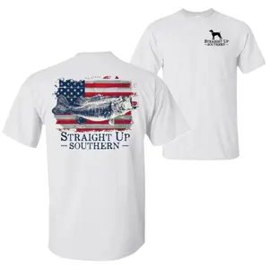 [100% Cotton] Unisex🇺🇸🎣Straight Up Southern Bass Fishing T-Shirt, USA Flag Graphic Tee, Outdoor Anglers Shirt, Country Streetwear, Trendy Summer Outfits, Menswear Top, Casual Cotton, Fits