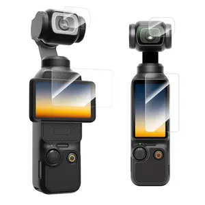 TELESIN 4-Pack Tempered Glass Screen Protector & Lens Guard for DJI Osmo Pocket 3/4, 9H Hardness Anti-Scratch Film, Ultra-Clear HD, Easy Install Vlogger Kit