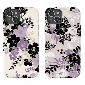 Moody Black & Lilac Purple Flower Phone Case | Soft Pastel Botanical Cover For iPhone 11 12 13 14 15 16 17 Pro Max For Samsung S26 S25 S24 S23 S22-Gift For Fans