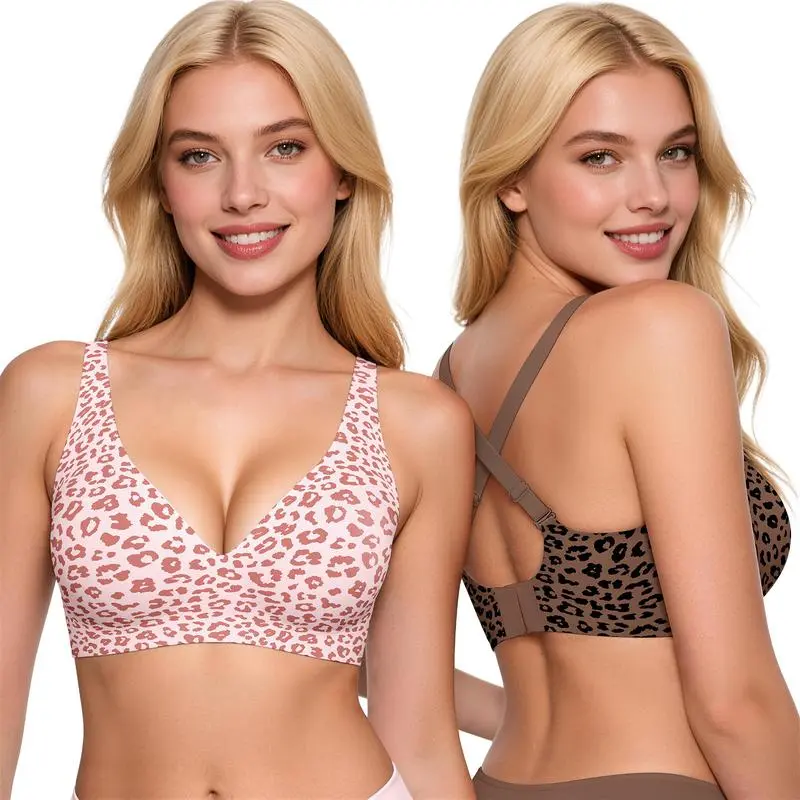HeyComfy Jelly Wireless Leopard Push-Up Bras Seamless Full Coverage Bra Buttery Soft Everyday T-shirt Bra,comfortable, slimming and anti-sagging-MM,38 ddd,minimizer bra women Wire-Free Lightweight Knit Bra Minimalist Basic strapless bra summerwins,summerw
