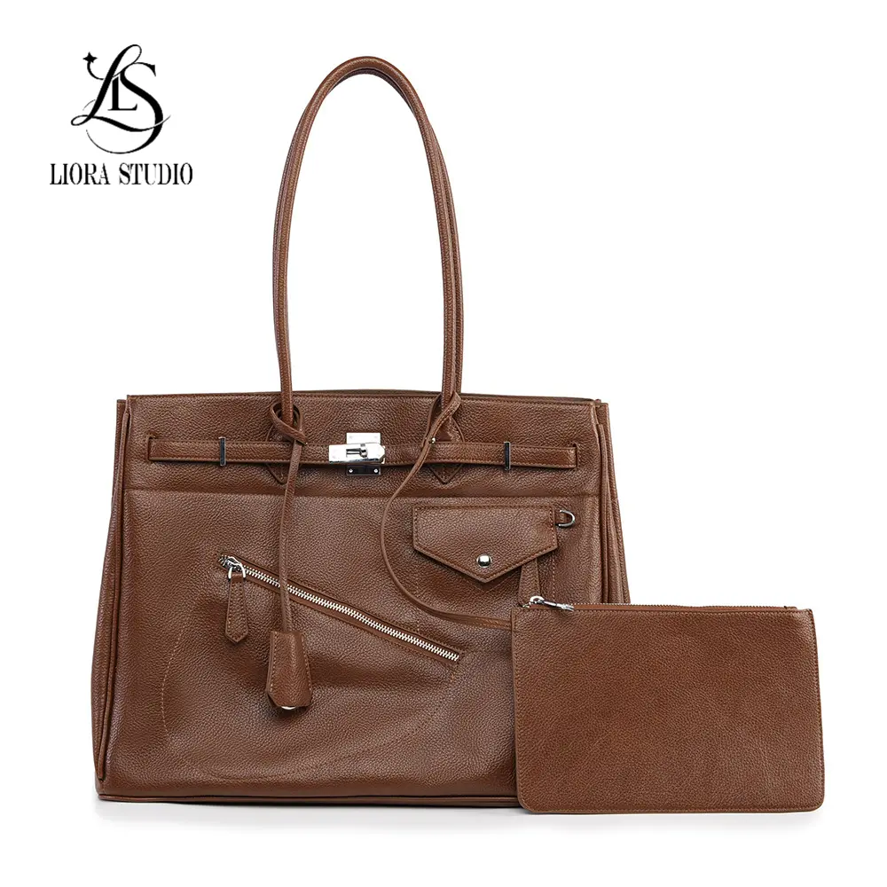 Women's High-End Tote Bag - New, Large Capacity Fashionable Relaxed Simple Elegant Summer Style taupe curve purse crossbody women Genuine Leather Platinum Fashion Blogger Beach Anime Transparent