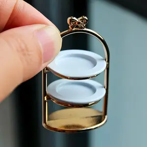 1:12 Scale Metal Cake Stand Double Layer Dollhouse Accessory Universal Holiday Gift Metal Collectible Display for Dollhouse Decor Mini Food Photography No Battery Needed Halloween Christmas Easter New Year Gift