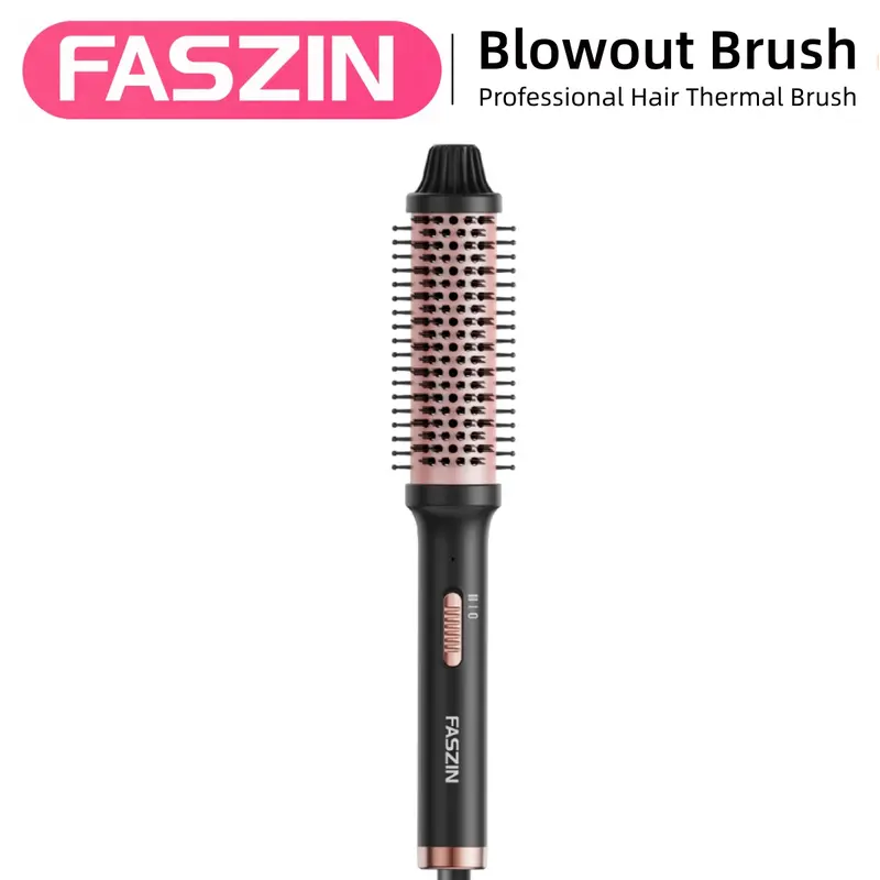 Faszin Ionic Heated Brush - 1.5 in Ceramic Coated Thermal Tool, Advanced Double PTC Rapid Heat-Up, Dual Temp Settings, 1-Hand Operation, Silky Straight Frizz-Free Locks, Hydration, 100-230V Universal Voltage, Blowout Hair Styles