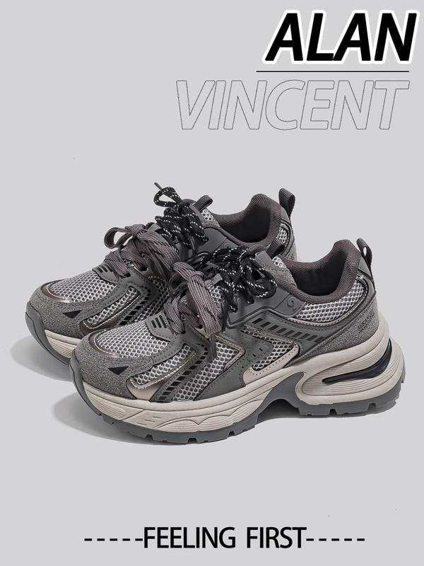 New Thick Sole Dad Shoes Fashion Casual Sporty Women's Breathable Height Increasing Sneakers, Round Toe, Low Top, All Seasons