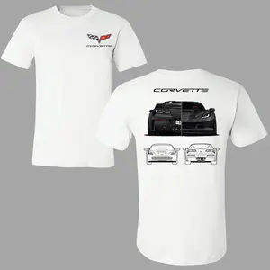 Corvette Car Graphic T-shirt, 2 Sides Print Featuring Blacked-Out C7 ZR1 with Line Art Front View Design, Muscle Car Streetwear for Men & Women, Streetwear, Vacation Outfits, Summer Deals