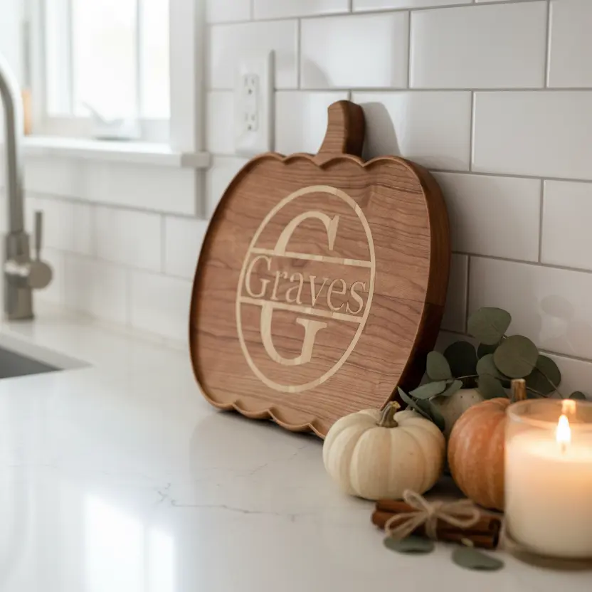 Pumpkin-Shaped Charcuterie Board – Personalized - Walnut, Maple, or Cherry