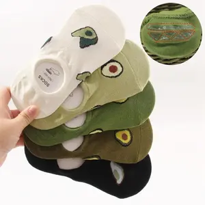 5 Pairs Avocado Crew Ankle Socks Cartoon Fresh Fashion Breathable Summer & Autumn Kawaii Comfort Women's Low Cut Boat Socks