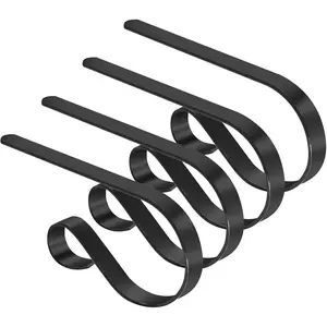 Stocking Holders for Mantle, Christmas Stocking Holder Set of 4, Mantle Clip Fireplace Hooks Hanger for Christmas Party Decoration Supplies (Black)