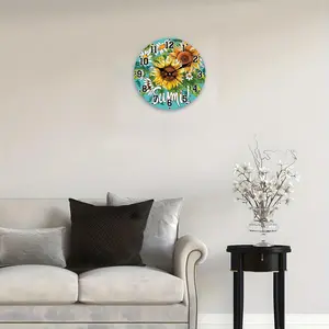 Sunflower & Daisy Pattern Wall Clock, 12 Inch Round Silent Home Decor for Living Room Bedroom, Office [Battery Required, without Battery]