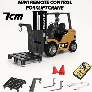 1/64 RC Mini Remote Control Forklift Crane Toy 7 Channel 2 Mode  2 in 1 Transformable Lift Fork & Hook with Rechargeable Battery, Lights & Sounds for Adults Kids, Boys and Girls collectible car model
