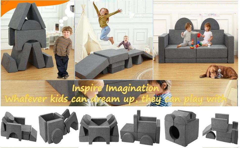 GARVEE 8-Piece Modular Play Couch Set for Toddlers, Versatile Sofa for Playroom and Nursery, Removable Covers, Soft Sponge Foam & Flannel, Perfect for Playing and Sleeping in Style!