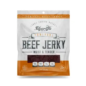 Sharifa Halal Beef Jerky, Teriyaki, (1) 2.85 oz. Bag – Great Everyday Halal Jerky Beef Meat Snack, 100% Real Zabiha Halal Beef, 12g of Protein, 80 Calories, 0g Trans Fat, & 2g of Carbohydrates