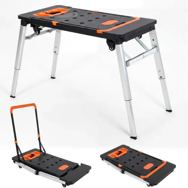 7-in-1 Folding Laboratory Workbench with Wheels, Multi-Function Portable Lab Table Adjusts to Sawhorse, Low Platform, Dolly, Hand Truck & Car Creeper, 440 lbs Capacity Workstation