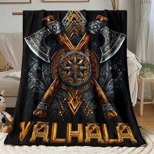 1pc Axes Valhalla Black HD Printed Blanket , Soft Warm Flannel Bedspread Suitable for Travel, Camping, Sofa, Bed  - Gift for Gamers & History Buffs  Skin-friendly, soft, lightweight, and breathable.
